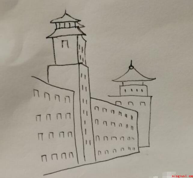 如何绘画古城城墙简笔画
