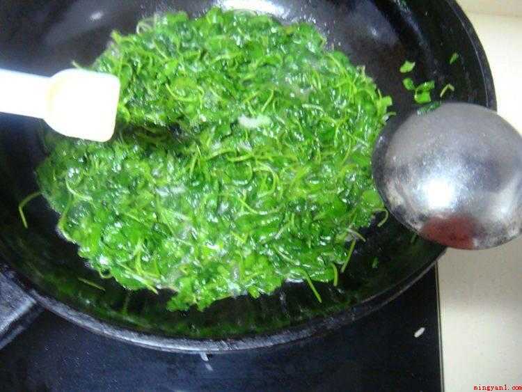 草头怎么炒的嫩又好吃(草头洗净后沥干水分,锅内倒油,油温9分热。)