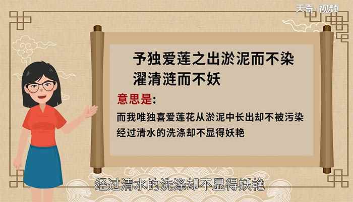 予独爱莲之濯清涟而不妖的意思(予独爱莲出淤泥而不染的意思)