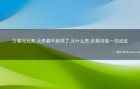 万事问元芳,元芳都不耐烦了,元什么芳,你再问我一句试试