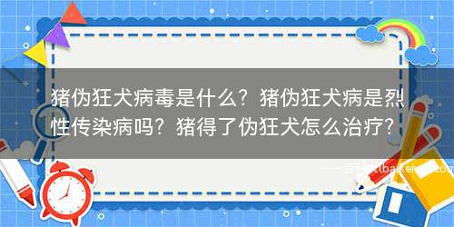 猪伪狂犬病毒是什么？猪伪狂犬病是烈性传染病吗？猪得了伪狂犬怎么治疗？