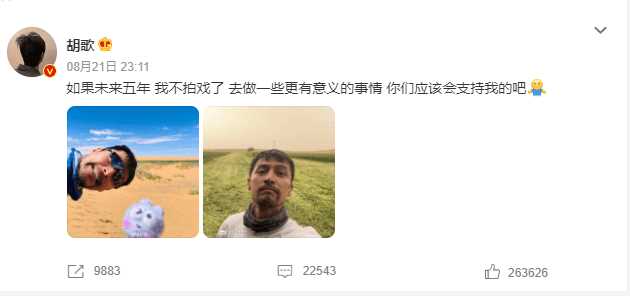胡歌发文:如果未来五年我不拍戏了 疑似要投身于公益事业网友炸锅
