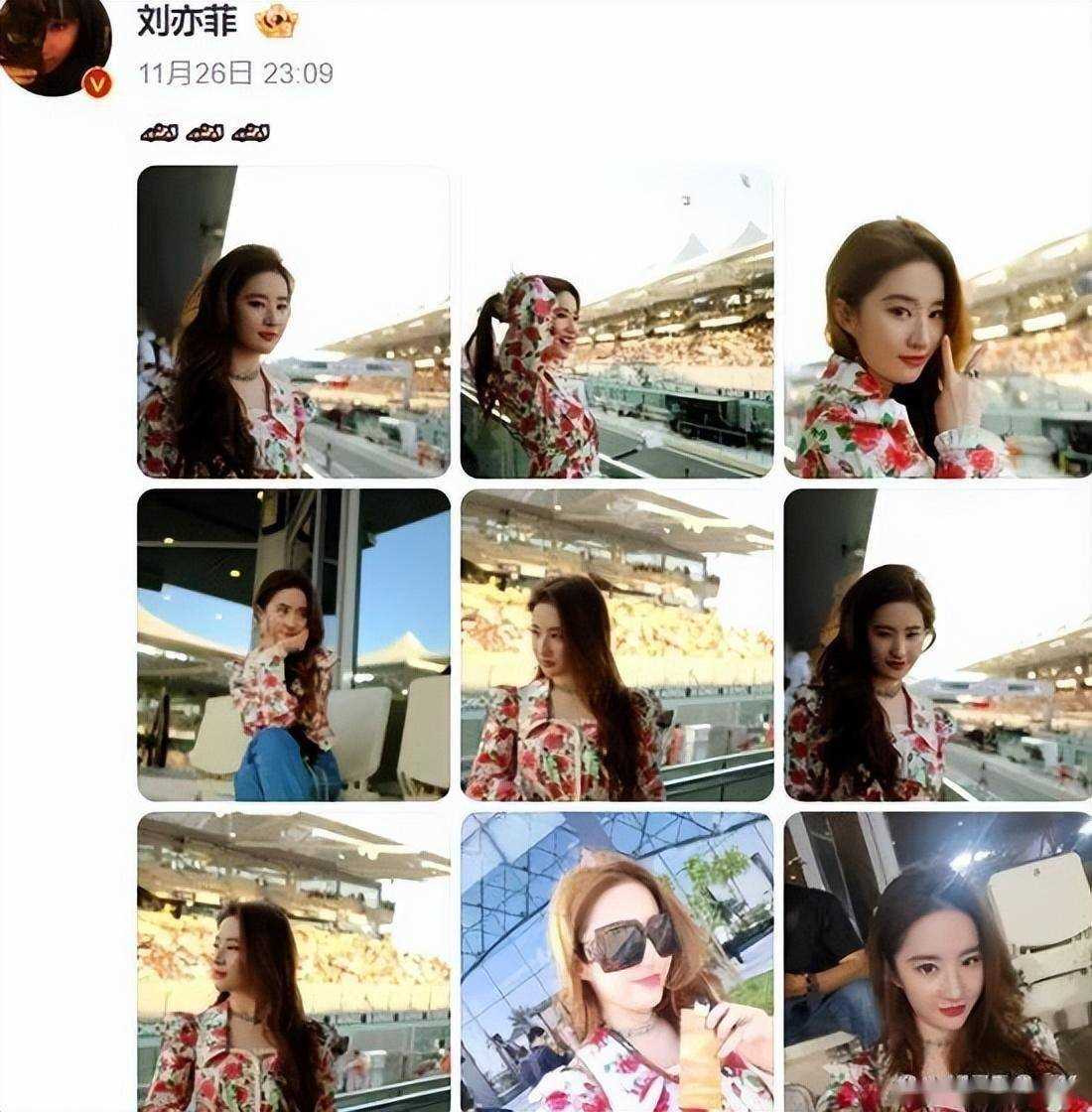 刘亦菲F1阿布扎比大奖赛观赛 简约装扮引领潮流风向标!