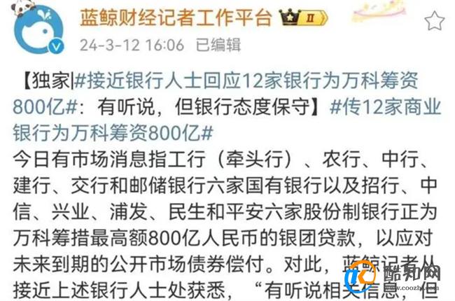 曝12家银行为万科筹资800亿 万科集团的现状