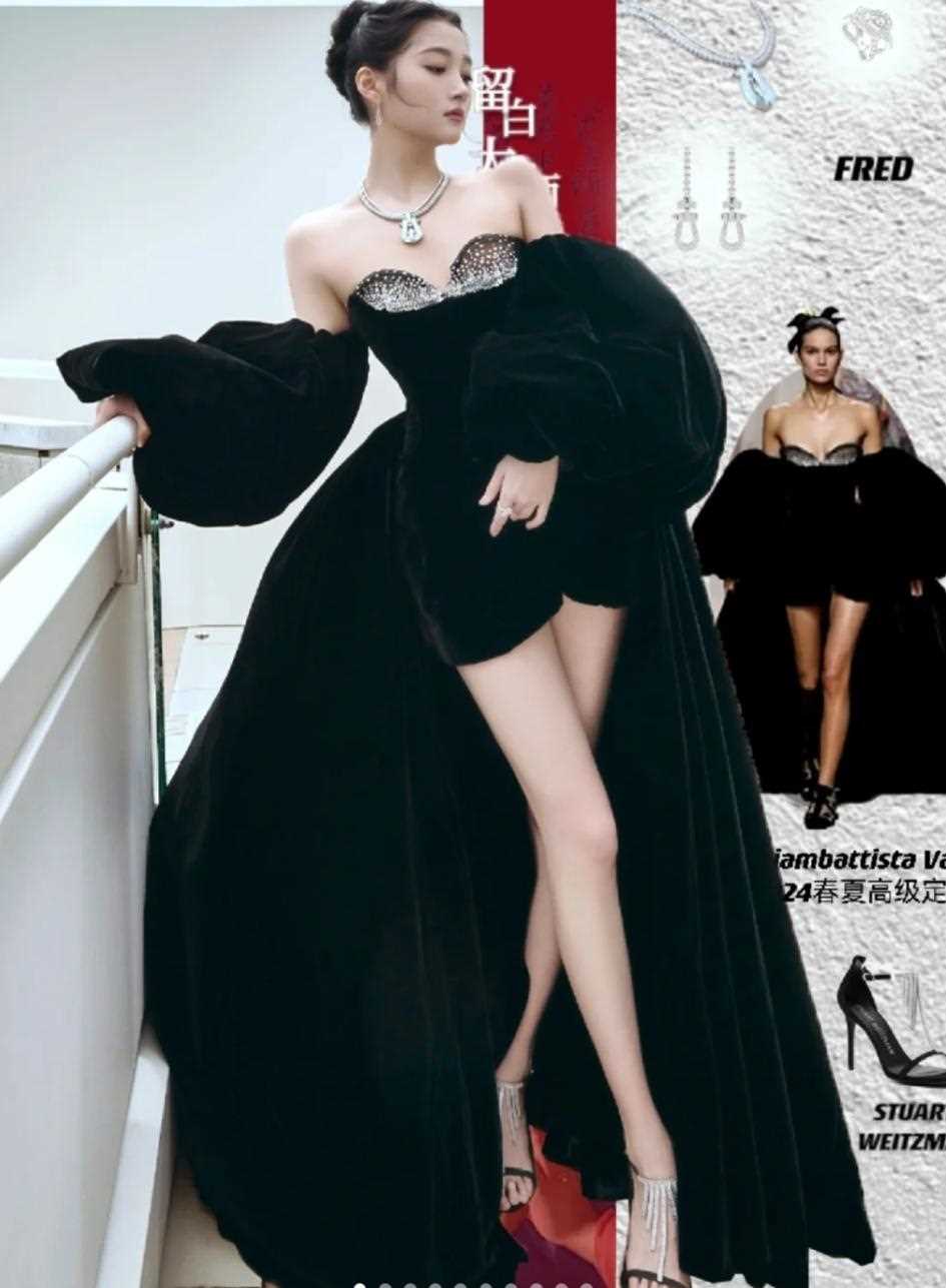 关晓彤亮相戛纳红毯 一袭黑天鹅高定艳压群芳