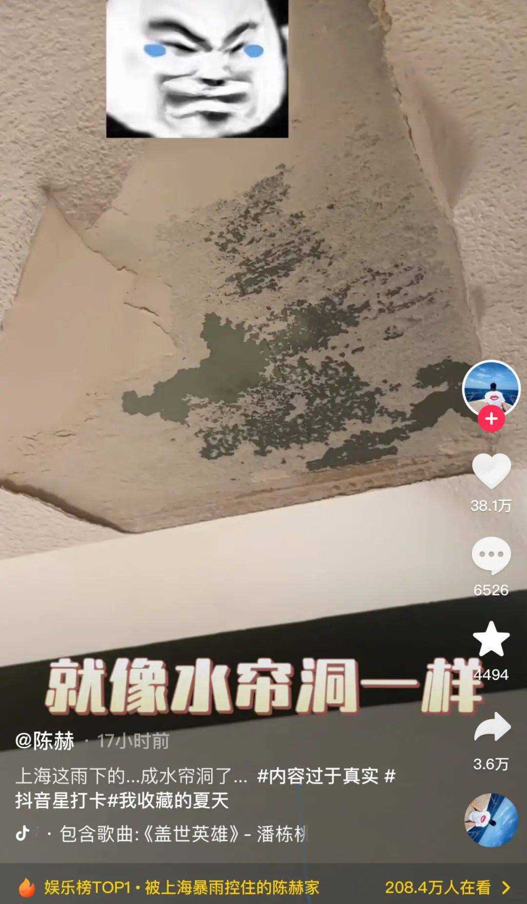 上海暴雨,多位明星家中漏水 家里接水的盆子“排排坐”